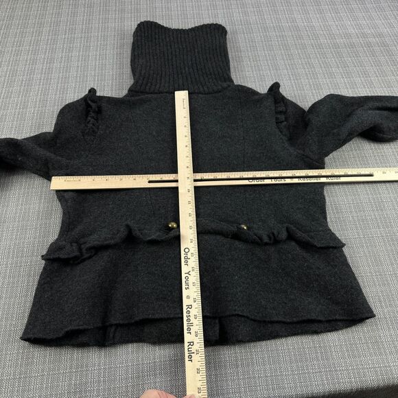 Ann Taylor Loft‎ Jacket XL Grey Wool Military Coat Ruffled Brass Buttons Sweater - Picture 7 of 10